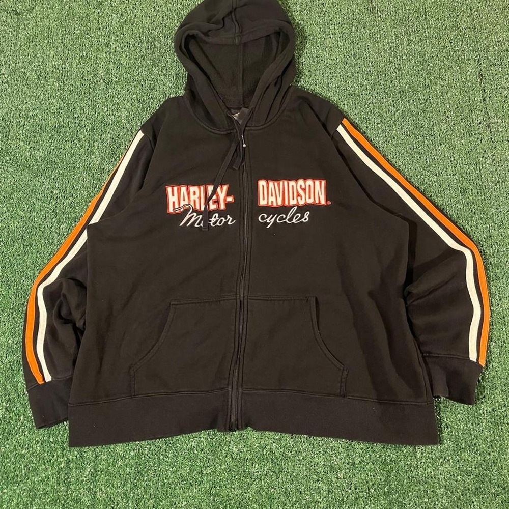 Harley-Davidson Motorcycles Black Zip-Up Hoodie Racing Stripes Mens XL 0195 - Picture 1 of 6